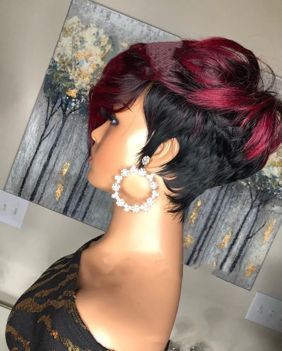 Perruque carré rouge foncé en cheveux humains · Libreville (4/8)