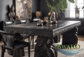African sculpted wooden dining table