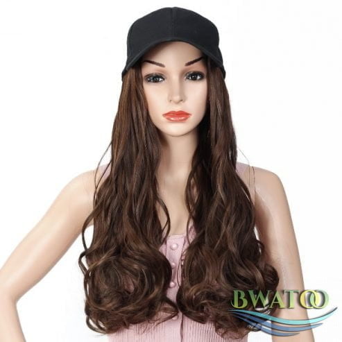 Wig Sintetiki Gigun pẹlu fila Bọọlu afẹsẹgba – Igbi Adayeba Dudu/Awọ-Awọ – 20 inches – Atunṣe fun Idara pipe